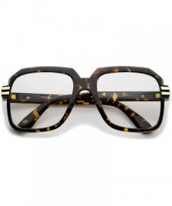 Square Large Chunky Metal Accented Temples Clear Lens Square Glasses 55mm - Tortoise-gold / Clear - CR12N2JOUXD $11.32