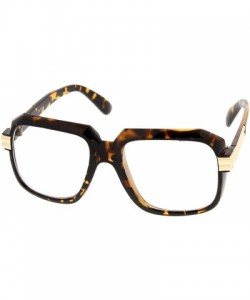 Square Large Chunky Metal Accented Temples Clear Lens Square Glasses 55mm - Tortoise-gold / Clear - CR12N2JOUXD $11.32