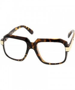 Square Large Chunky Metal Accented Temples Clear Lens Square Glasses 55mm - Tortoise-gold / Clear - CR12N2JOUXD $11.32