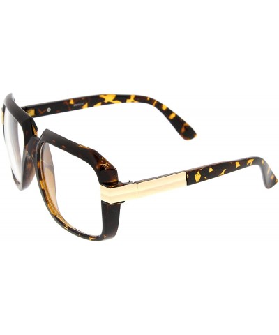 Square Large Chunky Metal Accented Temples Clear Lens Square Glasses 55mm - Tortoise-gold / Clear - CR12N2JOUXD $11.32