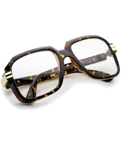 Square Large Chunky Metal Accented Temples Clear Lens Square Glasses 55mm - Tortoise-gold / Clear - CR12N2JOUXD $11.32