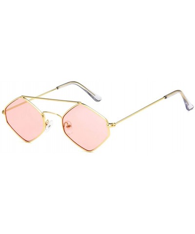 Sport Fashion Mens Womens Retro Diamond Sunglasses Hip Hop Metal Frame Eyewear - Goldpink - C018OXK58TR $8.53