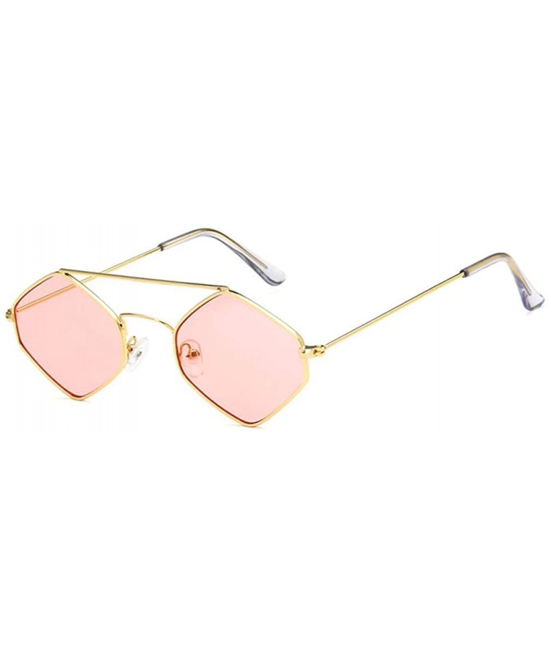 Sport Fashion Mens Womens Retro Diamond Sunglasses Hip Hop Metal Frame Eyewear - Goldpink - C018OXK58TR $8.53