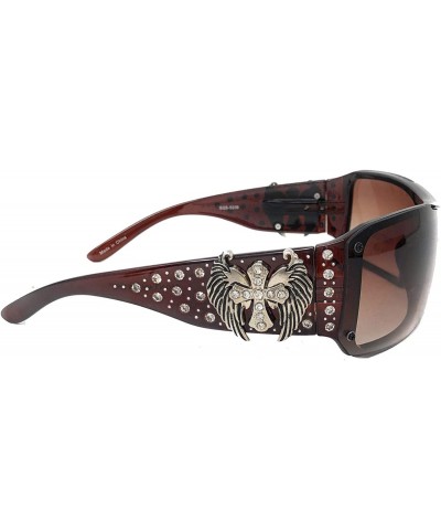 Rectangular Womens Sunglasses Winged Cross Concho UV 400 Cowgirl Bling Rhinestone - Coffee - CO196QROGXR $37.18