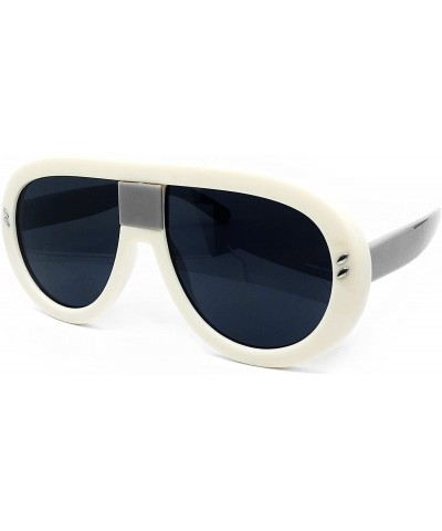 Oversized 7308 Oversized XXL Futuristic Neon Flat top Clear Sunglasses - Beige - C118DI49K4Z $17.66