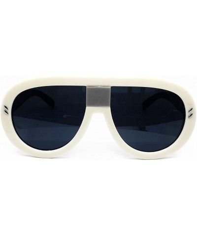 Oversized 7308 Oversized XXL Futuristic Neon Flat top Clear Sunglasses - Beige - C118DI49K4Z $17.66