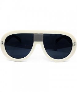 Oversized 7308 Oversized XXL Futuristic Neon Flat top Clear Sunglasses - Beige - C118DI49K4Z $17.66