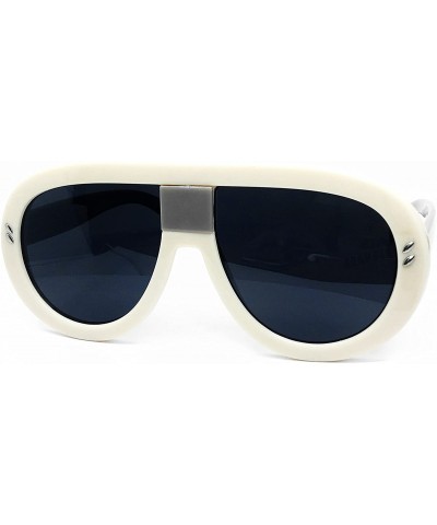 Oversized 7308 Oversized XXL Futuristic Neon Flat top Clear Sunglasses - Beige - C118DI49K4Z $17.66