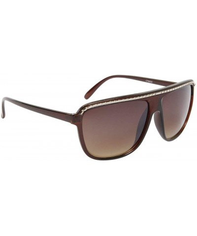 Aviator Large Aviator Style Sunglasses W/Silver Chain Lined Frame - Brown - CC11NY5G5QD $9.60