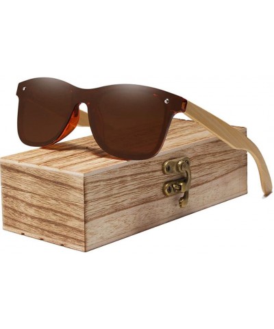Square Bamboo Sunglasses Wood Polarized Glasses Sunglasses Wooden Sun Glasses - Brown Bamboo - CX194OWLWE2 $67.55