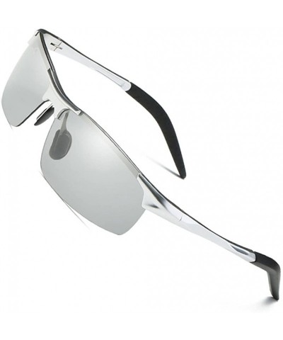 Round Men's Photochromic Polarized UV400 Sunglasses for Outdoor Fishing Golf Beach Baseball Sports - Silver - C4187O48CEA $34.47