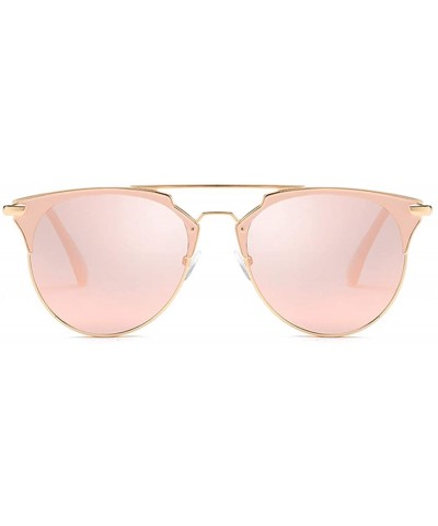 Round Fashion Small Metal Frame Round Aviator Sunglasses Flat Mirrored Lens - Pink Mirrored Gold Frame - CB18S7M3SQT $25.61