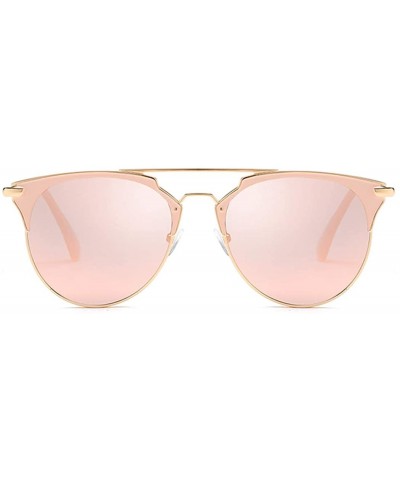 Round Fashion Small Metal Frame Round Aviator Sunglasses Flat Mirrored Lens - Pink Mirrored Gold Frame - CB18S7M3SQT $9.98