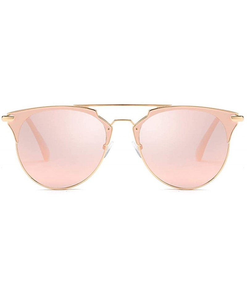 Round Fashion Small Metal Frame Round Aviator Sunglasses Flat Mirrored Lens - Pink Mirrored Gold Frame - CB18S7M3SQT $9.98