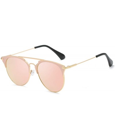 Round Fashion Small Metal Frame Round Aviator Sunglasses Flat Mirrored Lens - Pink Mirrored Gold Frame - CB18S7M3SQT $9.98