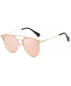 Round Fashion Small Metal Frame Round Aviator Sunglasses Flat Mirrored Lens - Pink Mirrored Gold Frame - CB18S7M3SQT $9.98