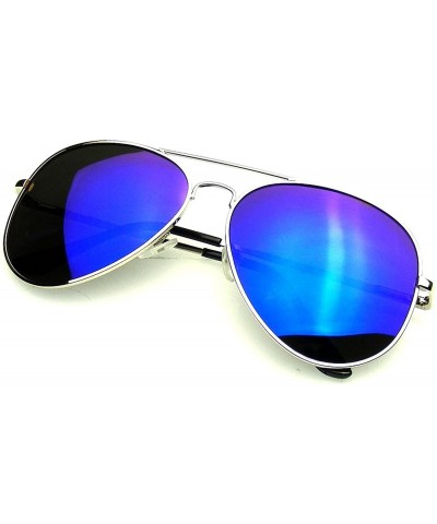 Aviator Polarized Blue Tinted Mirrored Lens Thin Silver Frame Aviator Sunglasses - Red Silver - CT18E87KLTQ $34.88