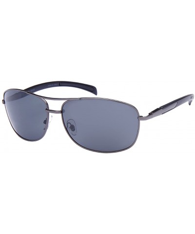 Aviator Metal Square Spring Hinge Sunglasses w/Polarized lens 25052S-P - Matte Gunmetal - CA12NGDY3C8 $35.23