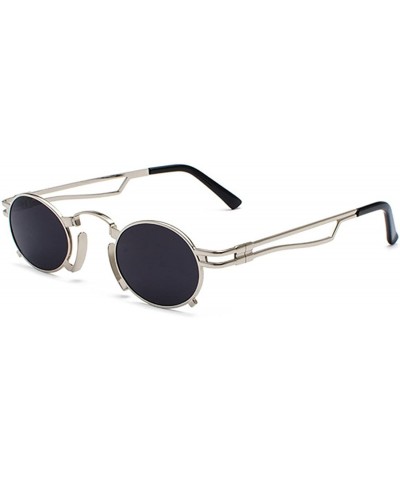 Oval Men's & Women's Sunglasses Vintage Oval Metal Frame Sunglasses - Silver Box Black Gray - C018EQELRGW $9.79