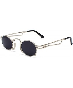 Oval Men's & Women's Sunglasses Vintage Oval Metal Frame Sunglasses - Silver Box Black Gray - C018EQELRGW $9.79