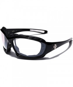 Shield Oversized Men's Sport Padded Motorcycle Bikers Sunglasses - Black - Clear - CX11P3ROIVT $22.42