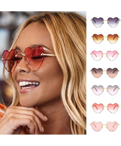 Rectangular Unisex Fashion Men Women Eyewear Casual Heart Shaped Frameless Sunglasses - D - CB190H22SD3 $6.80