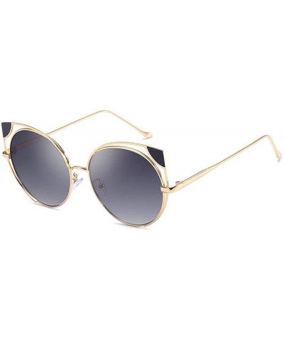 Oval Fashion Cat Eye Metal Frame Round Candy Color Lenses Sunglasses UV400 - Gray - CM18NRNQQ95 $21.14