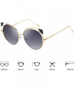 Oval Fashion Cat Eye Metal Frame Round Candy Color Lenses Sunglasses UV400 - Gray - CM18NRNQQ95 $11.36