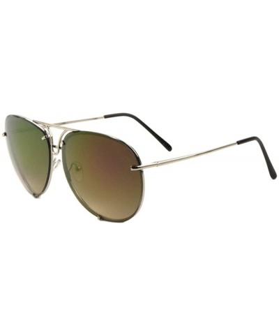 Round Color Mirror Bracket Frame Rimless Round Aviator Sunglasses - Green - C2190NZKERG $26.58