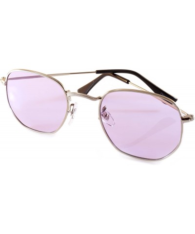 Square Minimalist Hexagonal Metal Frame Color Tinted/Clear Flat Lens Sunglasses A021 - Silver/ Purple - CU186CQIINT $13.34