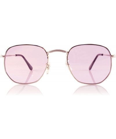 Square Minimalist Hexagonal Metal Frame Color Tinted/Clear Flat Lens Sunglasses A021 - Silver/ Purple - CU186CQIINT $13.34