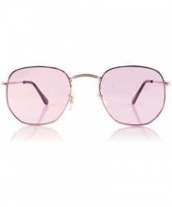 Square Minimalist Hexagonal Metal Frame Color Tinted/Clear Flat Lens Sunglasses A021 - Silver/ Purple - CU186CQIINT $13.34