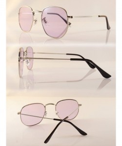 Square Minimalist Hexagonal Metal Frame Color Tinted/Clear Flat Lens Sunglasses A021 - Silver/ Purple - CU186CQIINT $13.34