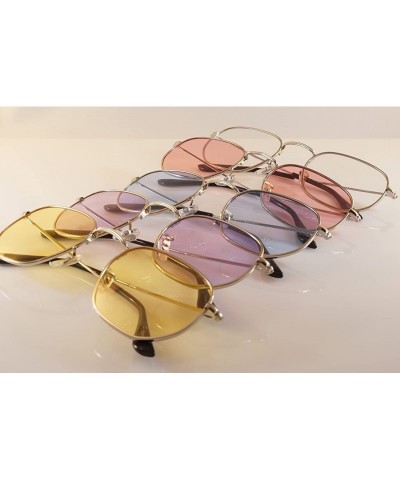 Square Minimalist Hexagonal Metal Frame Color Tinted/Clear Flat Lens Sunglasses A021 - Silver/ Purple - CU186CQIINT $13.34