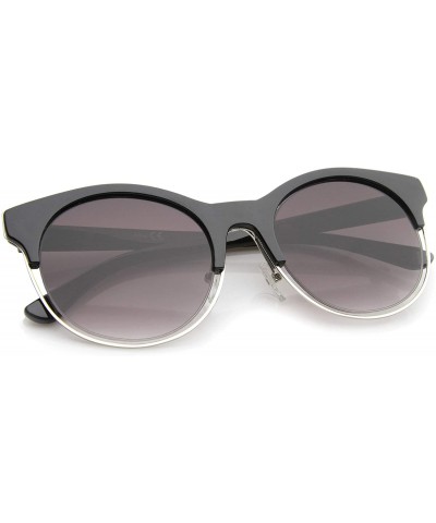 Cat Eye Modern Half Frame Metal Trim Round Cat Eye Sunglasses 53mm - Shiny Black-silver / Lavender - CK12KUKMSOR $11.97