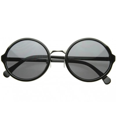 Round Vintage Inspired Classic Round Circle Sunglasses w/Metal Bridge - Black-silver/Smoke - CB117RRPY6B $12.26