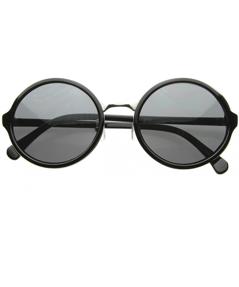 Round Vintage Inspired Classic Round Circle Sunglasses w/Metal Bridge - Black-silver/Smoke - CB117RRPY6B $12.26