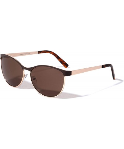 Cat Eye Retro Colored Top Frame Thin Metal Rim Cat Eye Sunglasses - Brown Demi - CY190DCRIEA $15.24