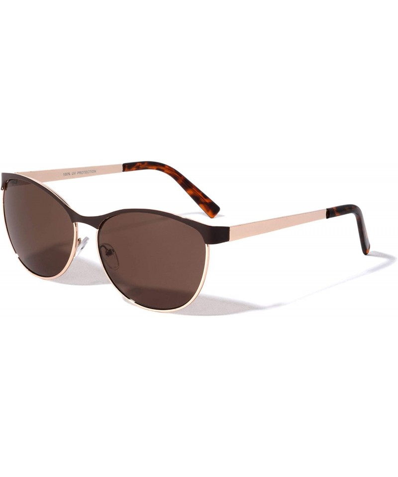 Cat Eye Retro Colored Top Frame Thin Metal Rim Cat Eye Sunglasses - Brown Demi - CY190DCRIEA $15.24
