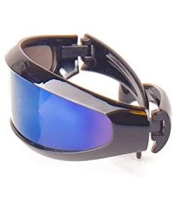 Shield Futuristic Cyclops Monoblock Shield Mirrored Sunglasses UV400 Night Vision - Black - CU18EDT4TE0 $11.78