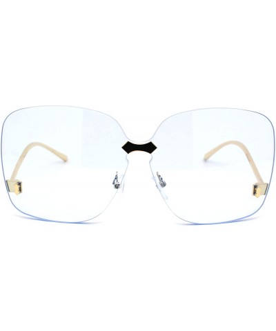 Oversized Womens Exposed Lens Rimless Down Temple Swan Sunglasses - Gold Blue - C818WRQAW03 $15.33