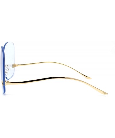 Oversized Womens Exposed Lens Rimless Down Temple Swan Sunglasses - Gold Blue - C818WRQAW03 $15.33