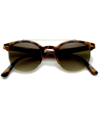 Semi-rimless Double Bridge Half Frame Semi-Rimless Round Sunglasses (Shiny-Tortoise Gray-Fade) - CJ11J2QNCXR $11.07