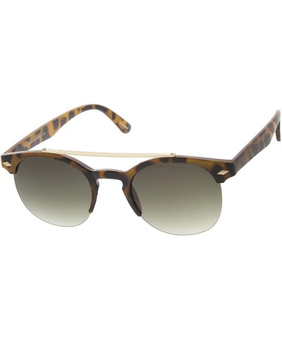 Semi-rimless Double Bridge Half Frame Semi-Rimless Round Sunglasses (Shiny-Tortoise Gray-Fade) - CJ11J2QNCXR $11.07