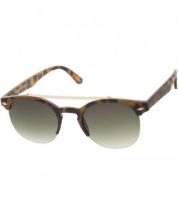 Semi-rimless Double Bridge Half Frame Semi-Rimless Round Sunglasses (Shiny-Tortoise Gray-Fade) - CJ11J2QNCXR $11.07