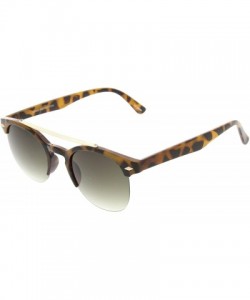 Semi-rimless Double Bridge Half Frame Semi-Rimless Round Sunglasses (Shiny-Tortoise Gray-Fade) - CJ11J2QNCXR $11.07