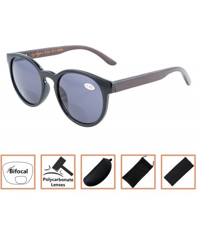 Round Womens Spring Hinges Wood Temples Bifocal Rectangular Polarized Sunglasses - Black - CL180N4G689 $10.12