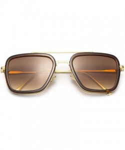 Round Retro Square Hero Sunglasses Aviator Metal Frame Flat Lens for Men Women Goggle - Brown - C718UUTE078 $15.23