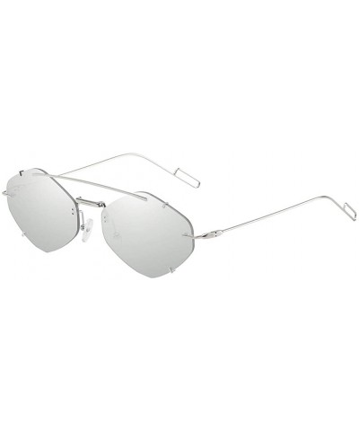 Oversized Retro Rhombus Sunglass for Women Men UV Protection Metal Frame Mirrored Lenses Eyewear Outdoor Sun Glass - Gray - C...