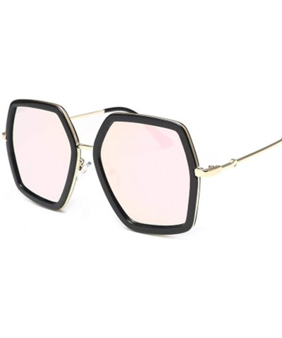 Oversized Retro Rhombus Sunglass for Women Men UV Protection Metal Frame Mirrored Lenses Eyewear Outdoor Sun Glass - Gray - C...